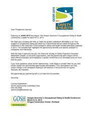 Dear Prospective Sponsor, Planning for GOSH 2015 has begun! The Oregon