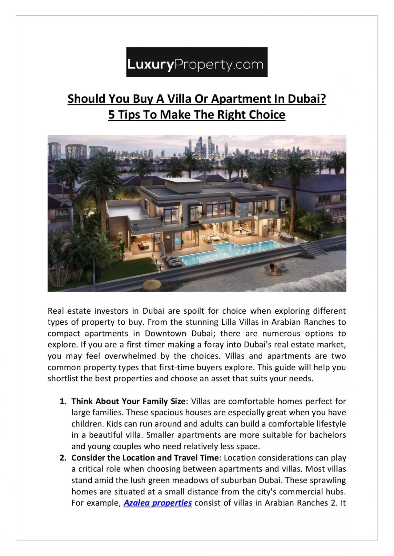 Should You Buy A Villa Or Apartment In Dubai? 5 Tips To Make The Right Choice