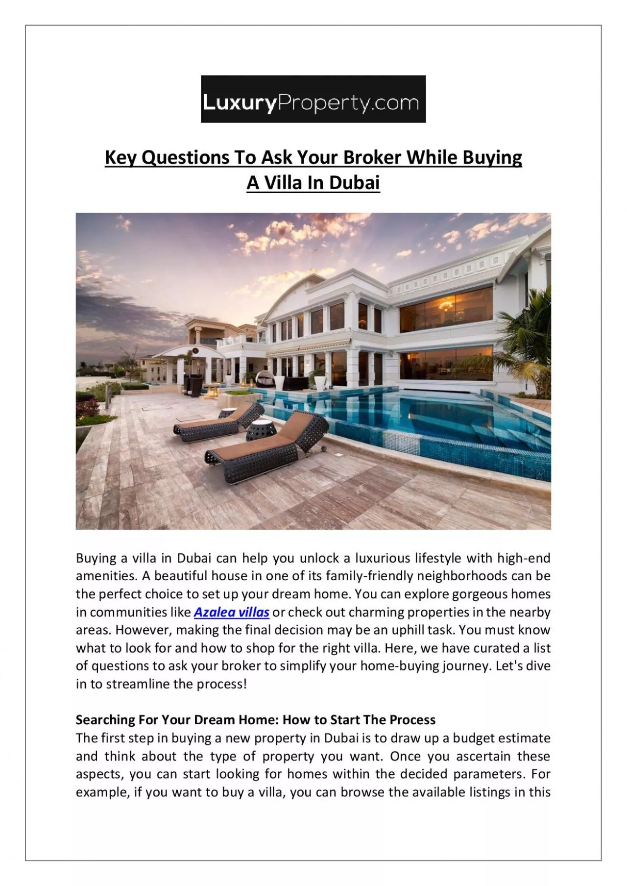 Key Questions To Ask Your Broker While Buying A Villa In Dubai
