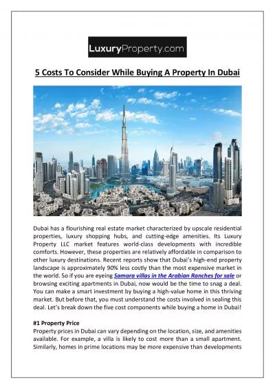 5 Costs To Consider While Buying A Property In Dubai