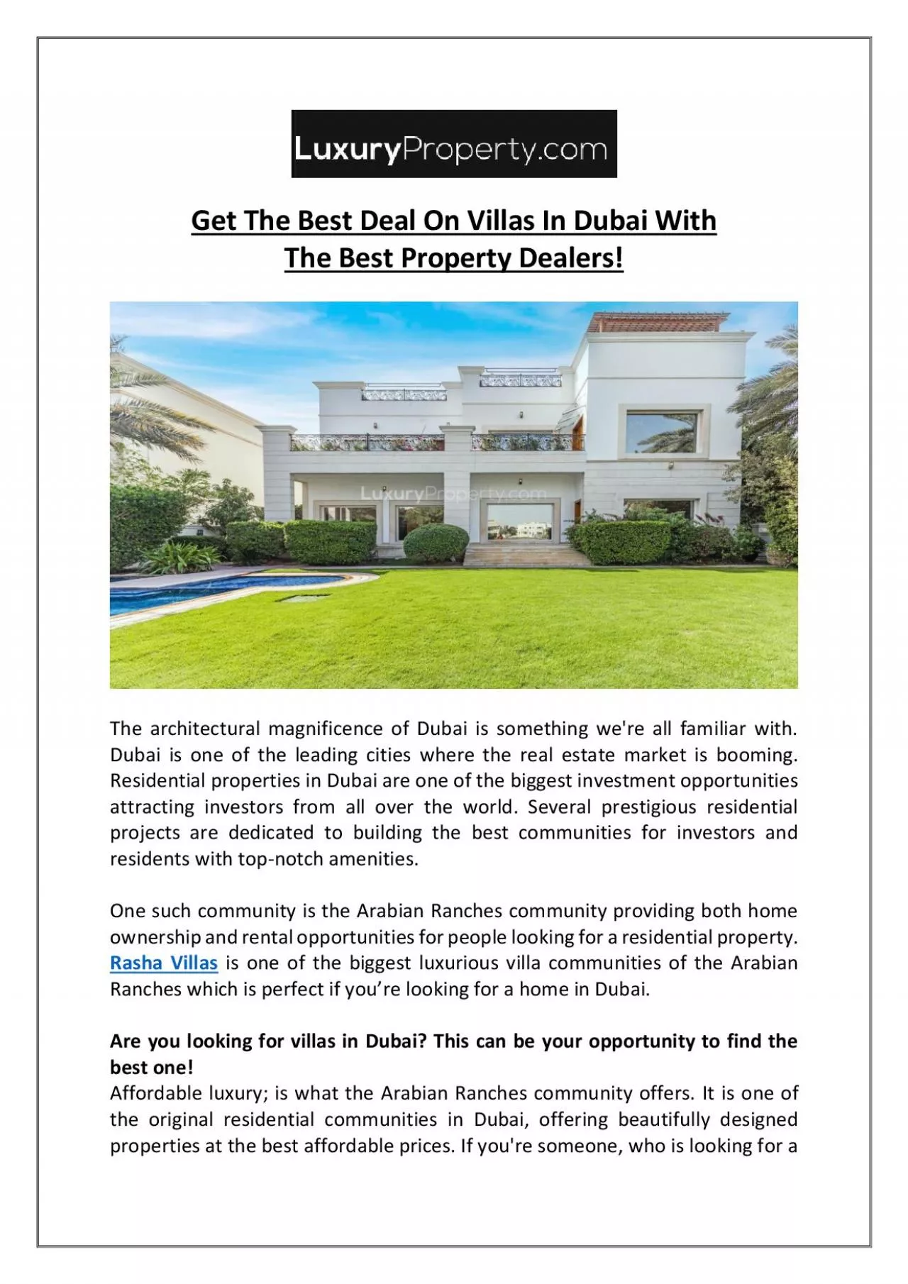 Get The Best Deal On Villas In Dubai With The Best Property Dealers!