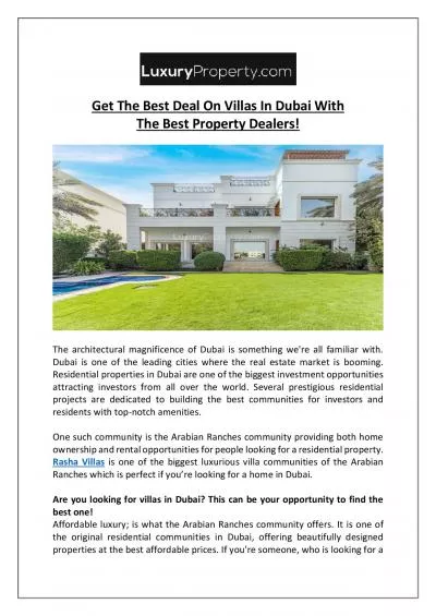Get The Best Deal On Villas In Dubai With The Best Property Dealers!