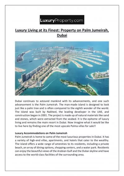 Luxury Living at its Finest: Property on Palm Jumeirah, Dubai