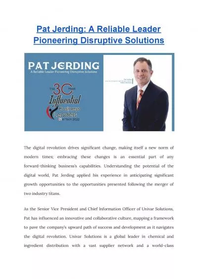 Pat Jerding: A Reliable Leader Pioneering Disruptive Solutions