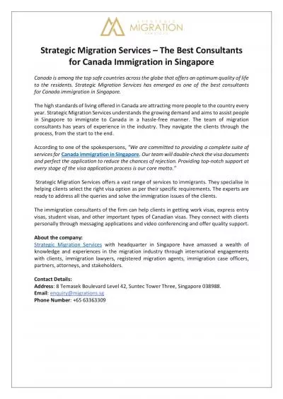 Strategic Migration Services – The Best Consultants for Canada Immigration in Singapore