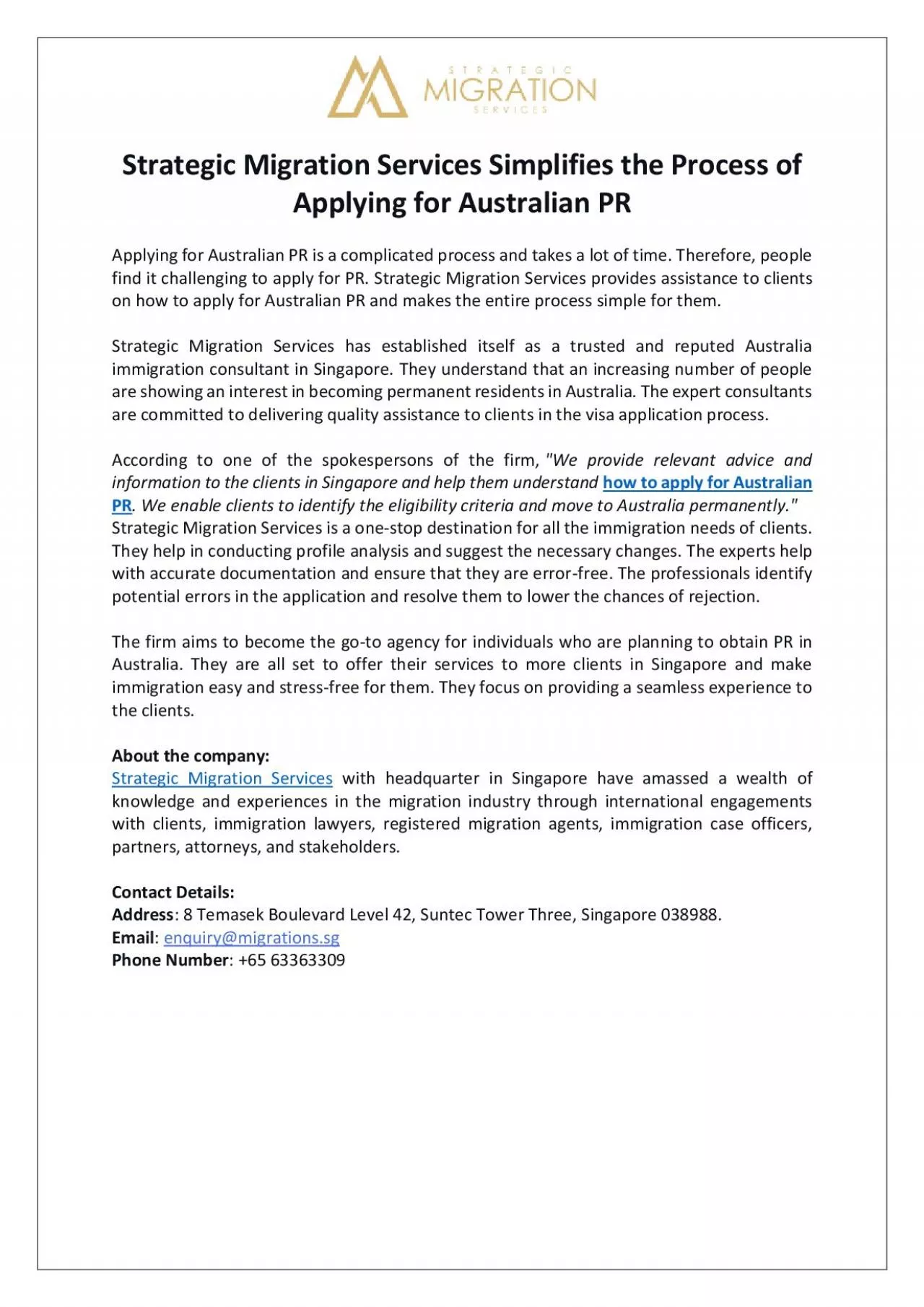 PDF-Strategic Migration Services Simplifies the Process of Applying for Australian PR