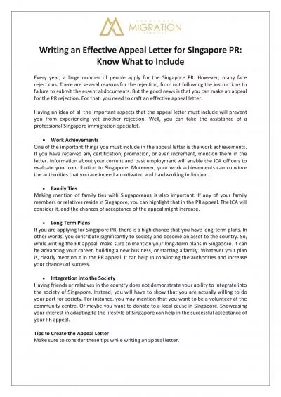 Strategic Migration Services - Writing an Effective Appeal Letter for Singapore PR: Know What to Include