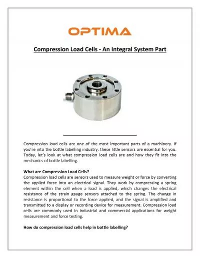 Compression Load Cells - An Integral System Part