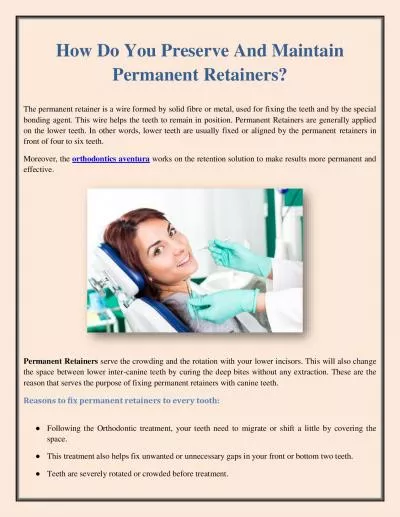 How Do You Preserve And Maintain Permanent Retainers?