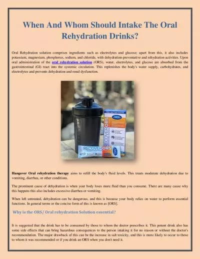 When And Whom Should Intake The Oral Rehydration Drinks?