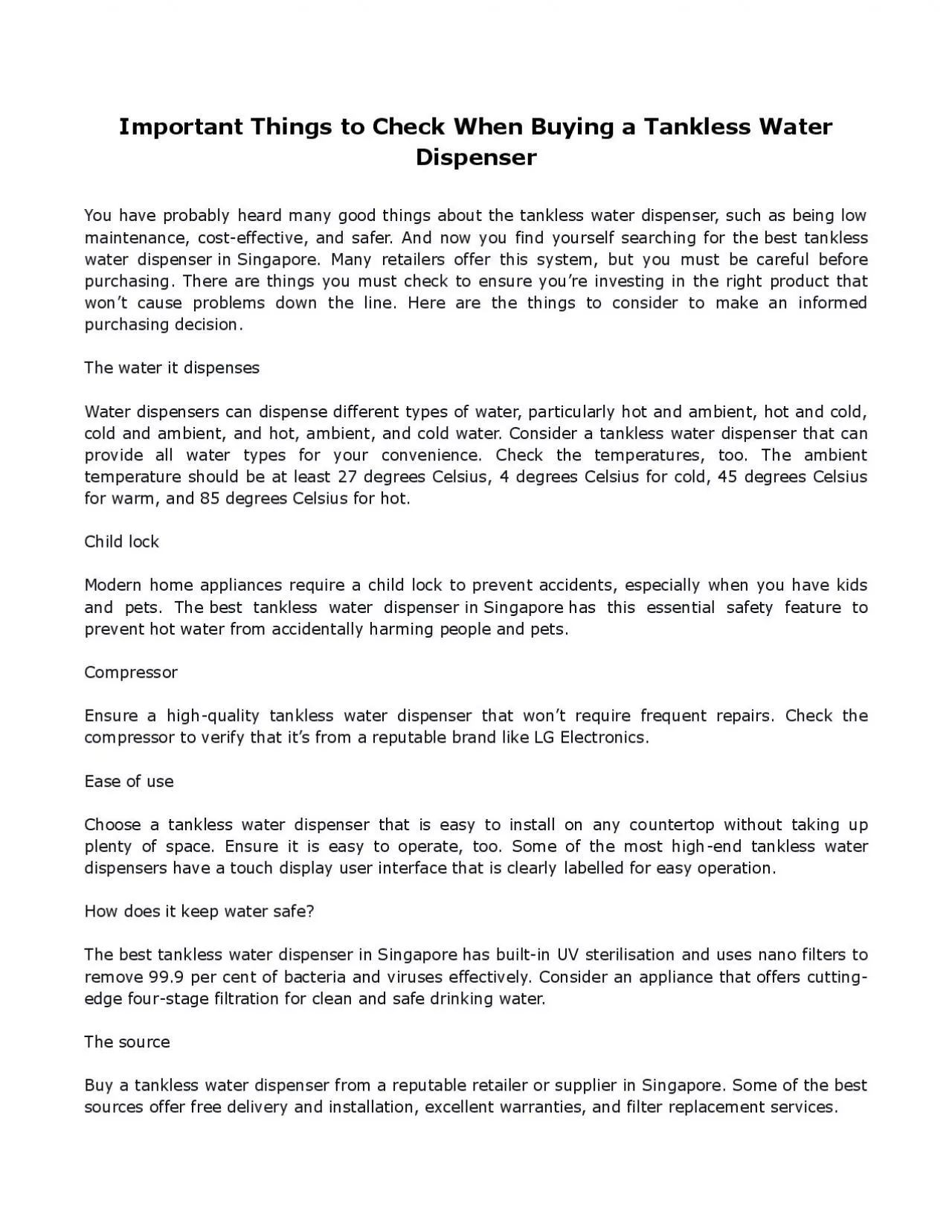 PDF-Important Things to Check When Buying a Tankless Water Dispenser