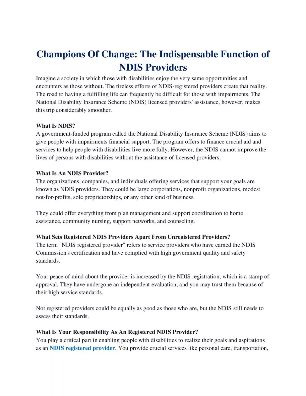 PDF-Champions Of Change: The Indispensable Function of NDIS Providers