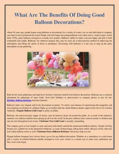 What Are The Benefits Of Doing Good Balloon Decorations?