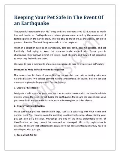 Keeping Your Pet Safe In The Event Of an Earthquake