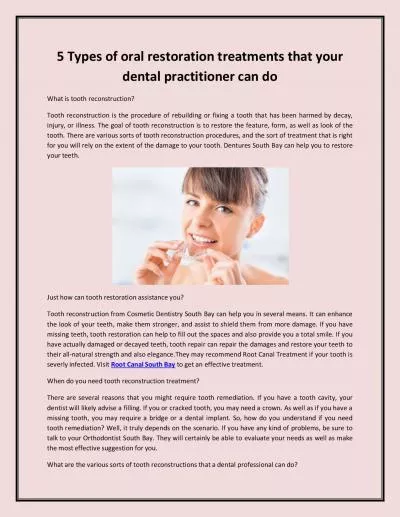 5 Types of oral restoration treatments that your dental practitioner can do