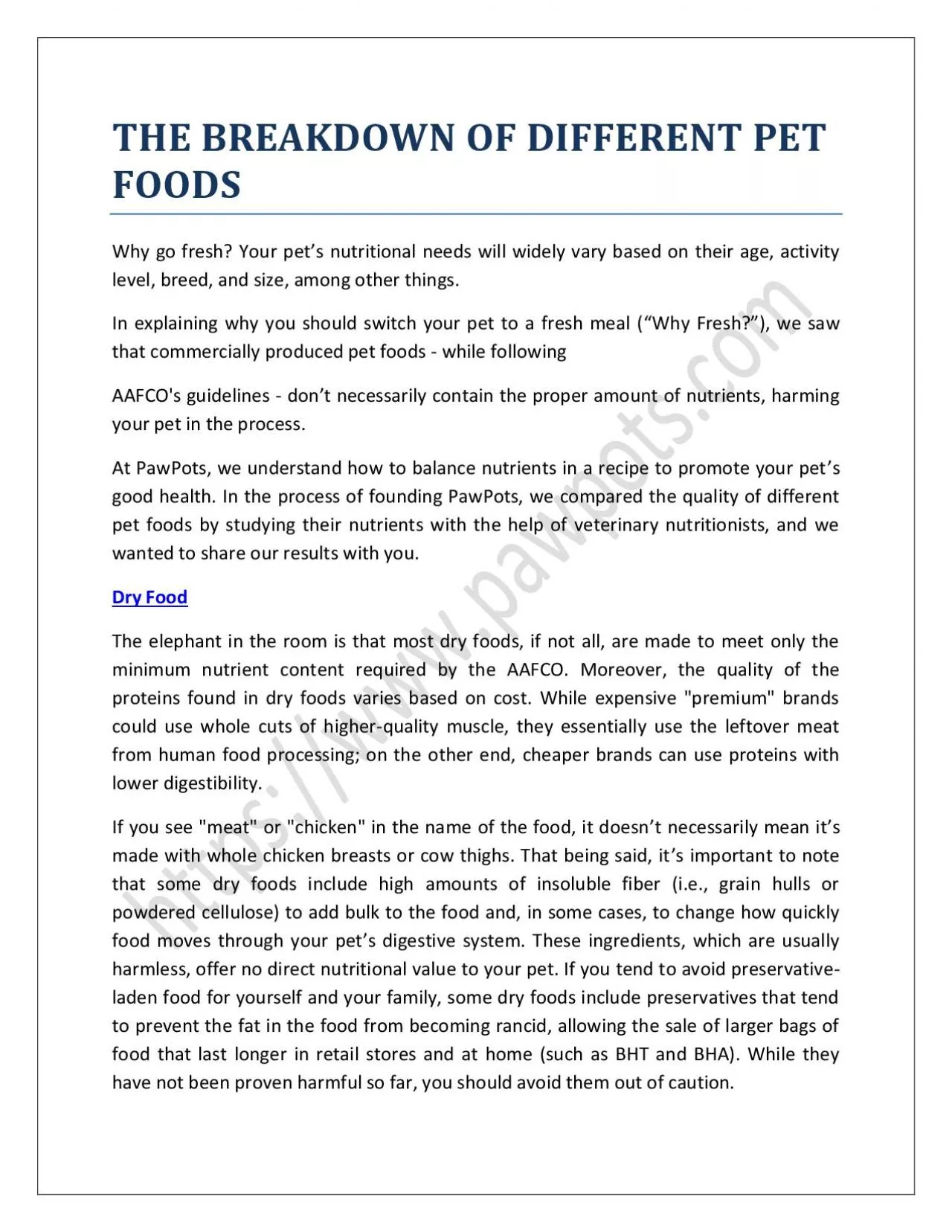 THE BREAKDOWN OF DIFFERENT PET FOODS