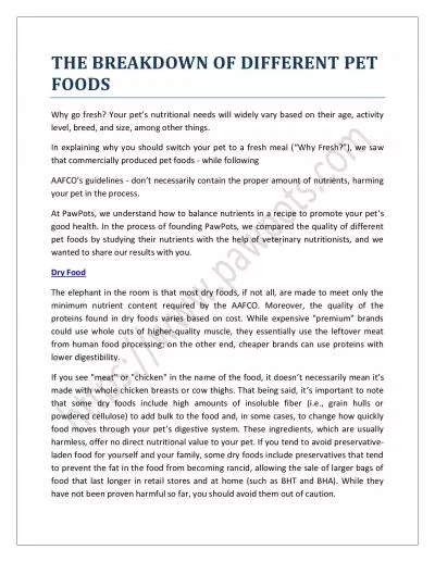 THE BREAKDOWN OF DIFFERENT PET FOODS
