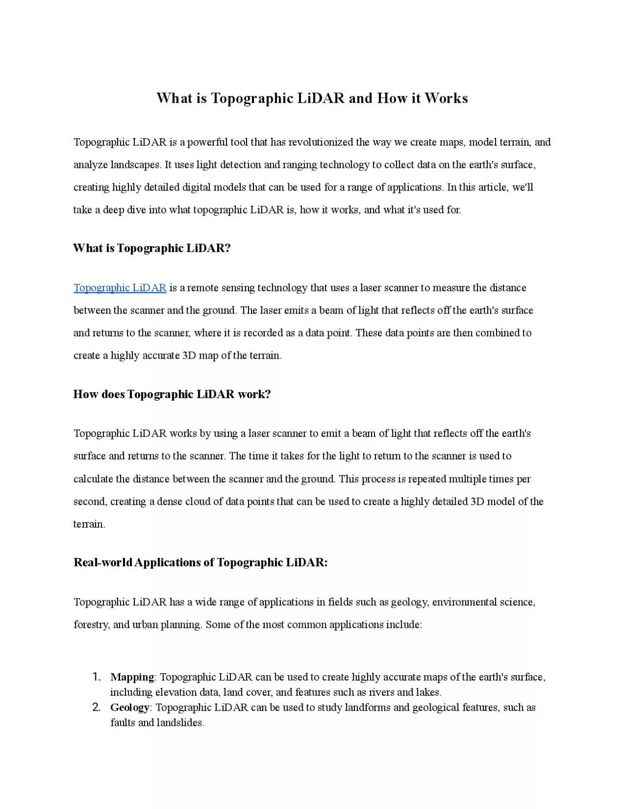 PDF-What is Topographic LiDAR and How it Works