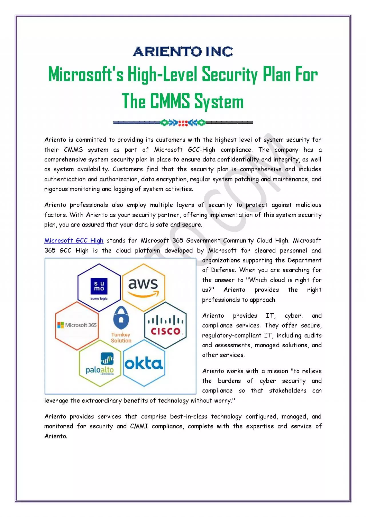 High-Level Security Plan For The CMMS System