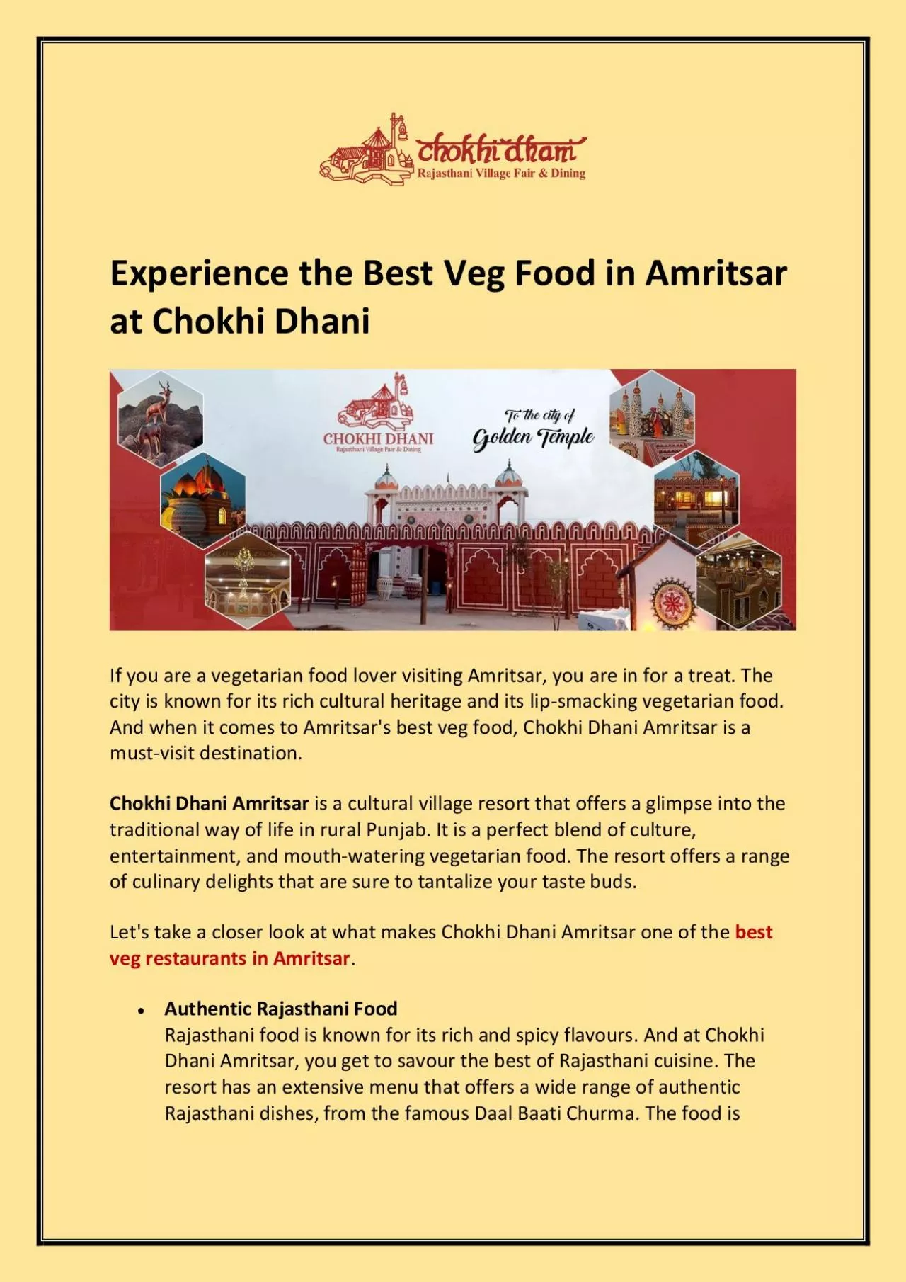 PDF-Experience the Best Veg Food in Amritsar at Chokhi Dhani