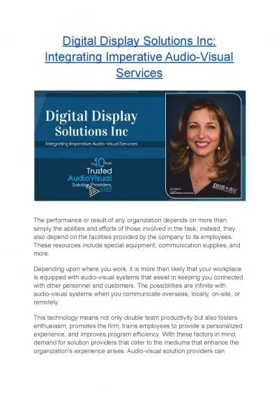 Digital Display Solutions Inc: Integrating Imperative Audio-Visual Services