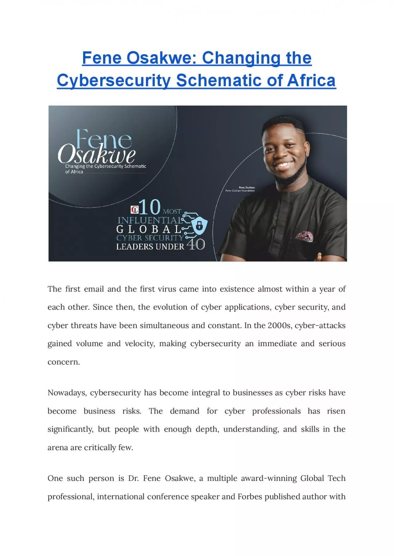 Fene Osakwe: Changing the Cybersecurity Schematic of Africa