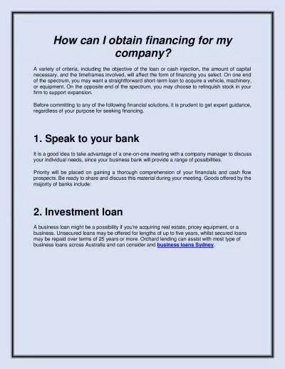 How can I obtain financing for my company?