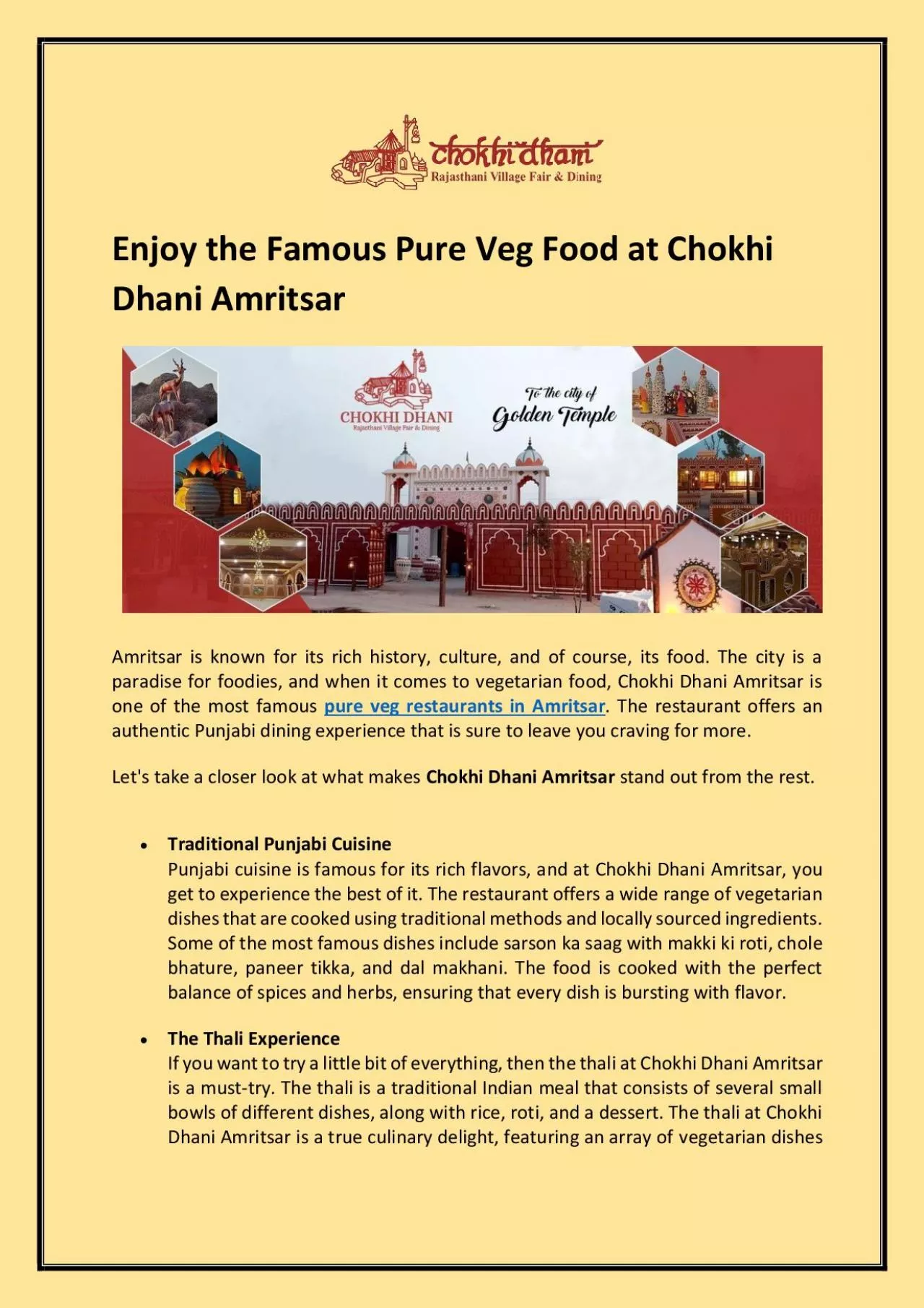 PDF-Pure Veg Restaurant in Amritsar | Chokhi Dhani