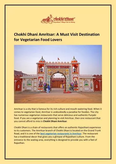 Pure Veg Restaurant in Amritsar | Chokhi Dhani