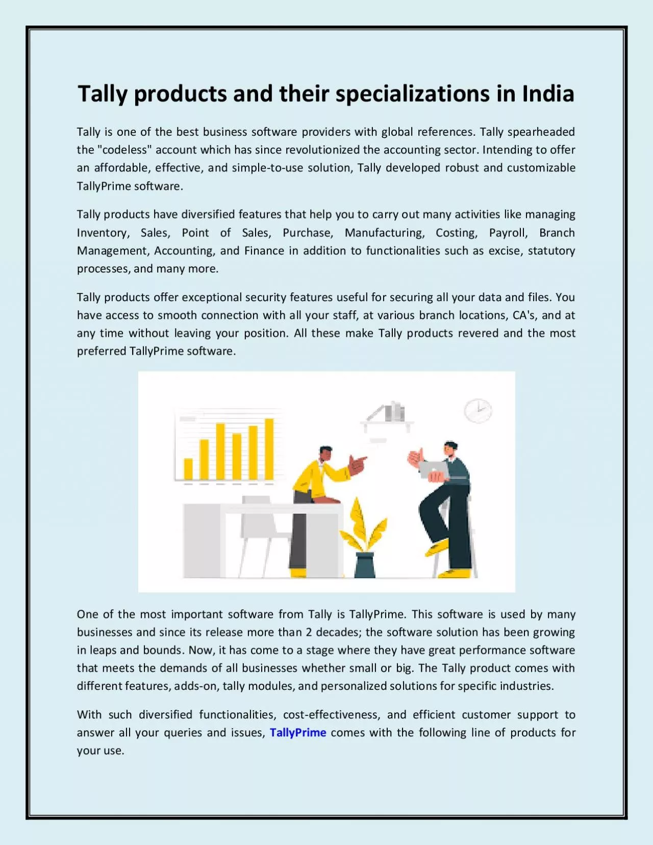 PDF-Tally products and their specializations in India