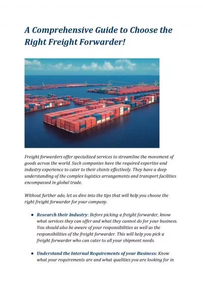 A Comprehensive Guide to Choose the Right Freight Forwarder!