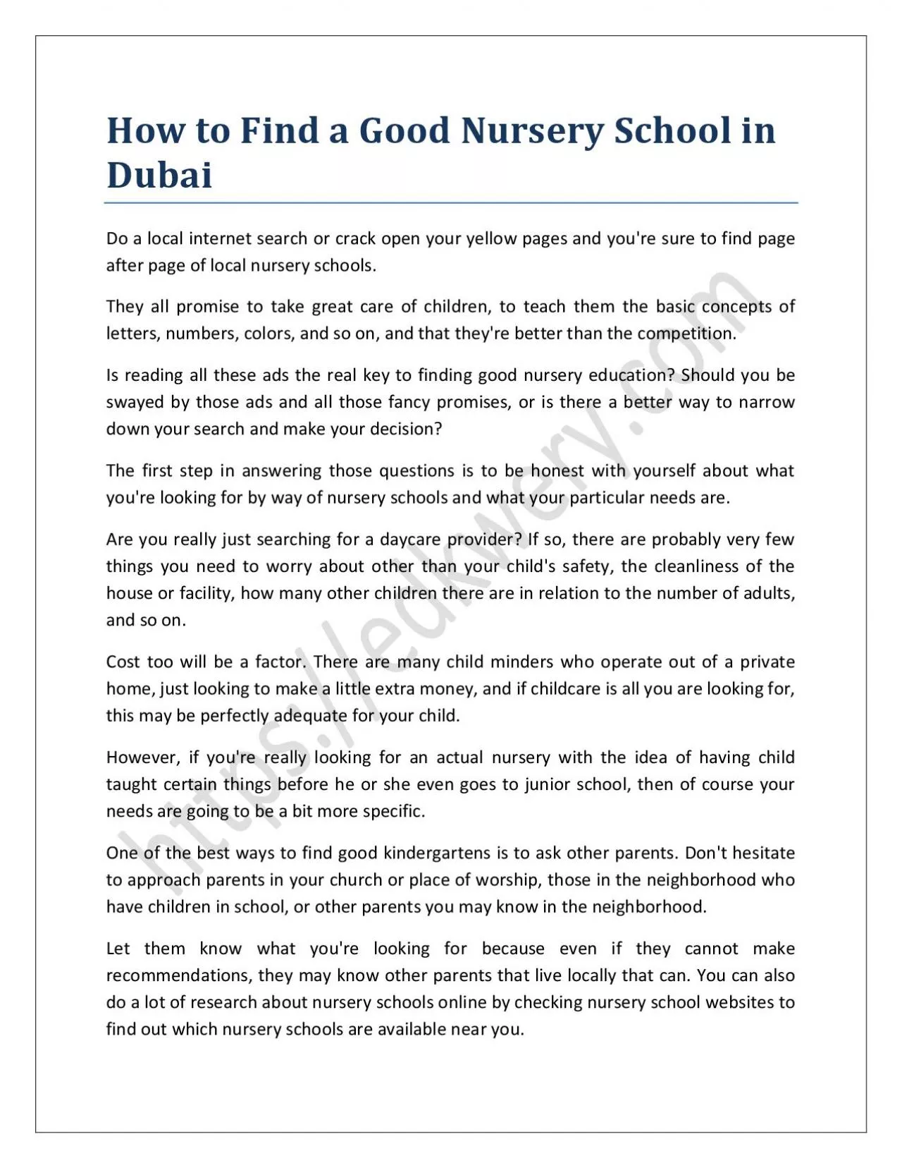 How to Find a Good Nursery School in Dubai