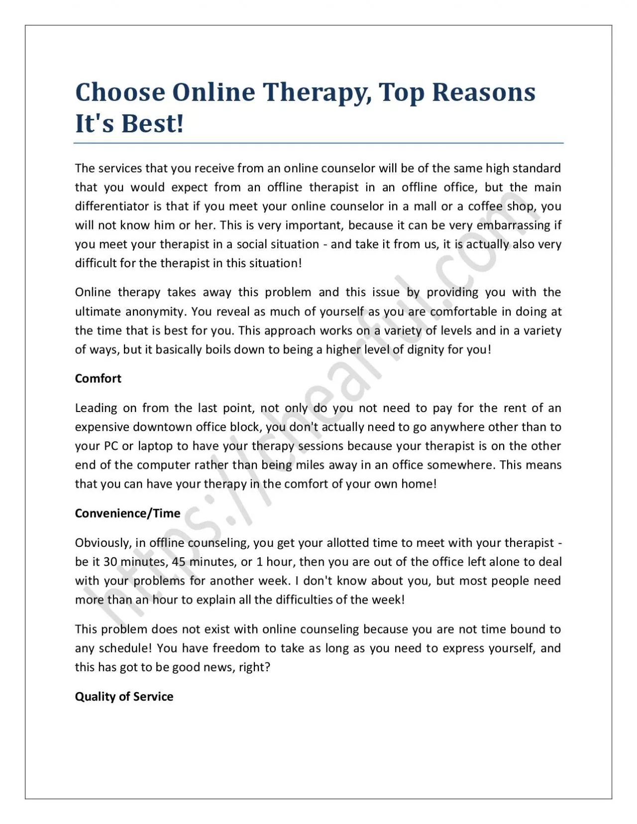 PDF-Choose Online Therapy, Top Reasons It’s Best!