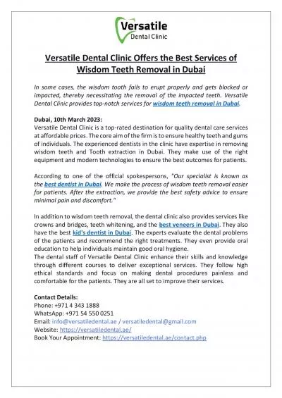 Versatile Dental Clinic Offers the Best Services of Wisdom Teeth Removal in Dubai