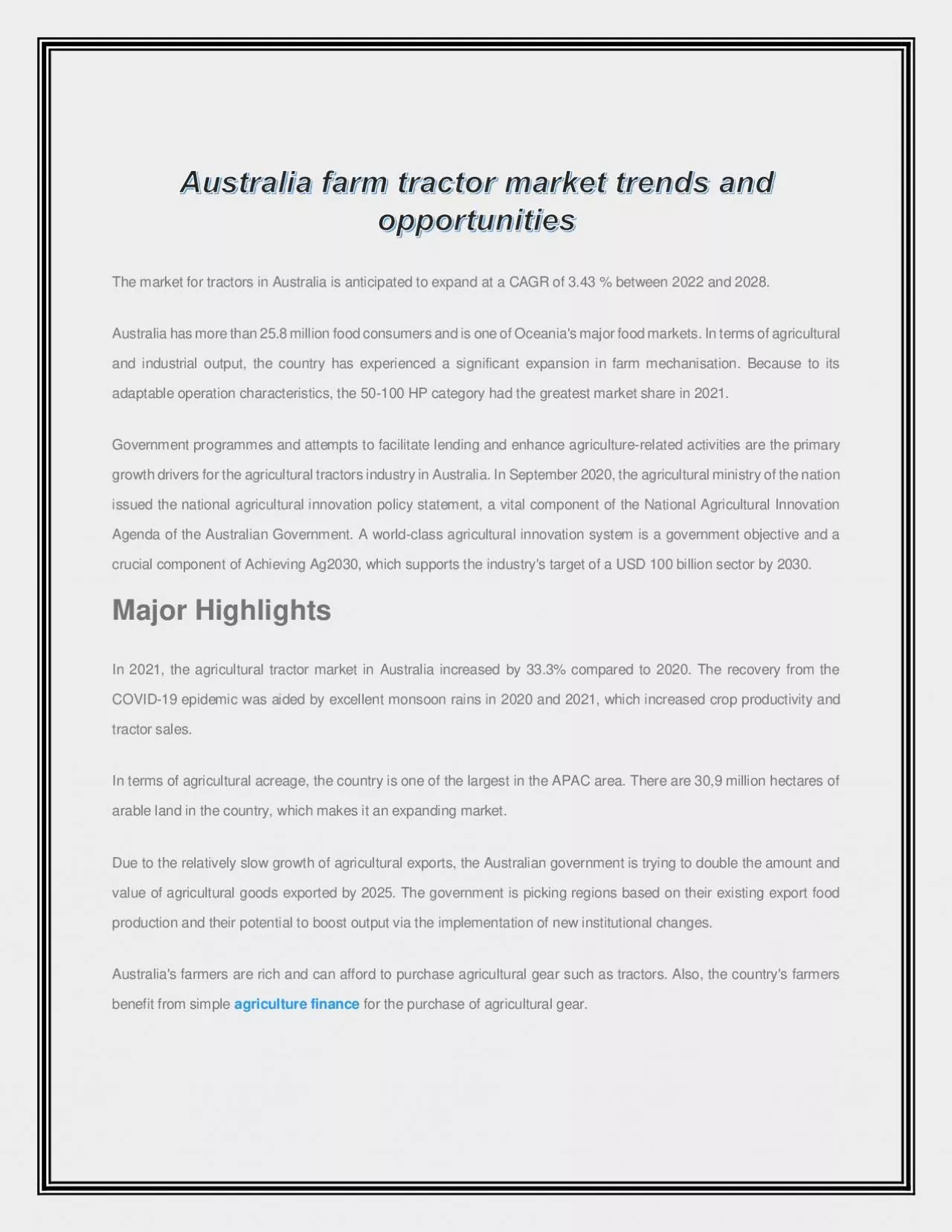 Australia farm tractor market trends and opportunities