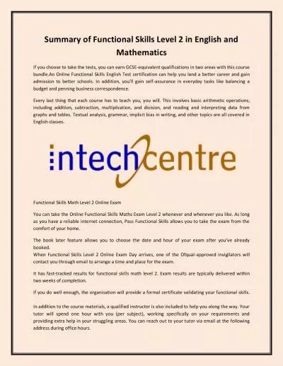 Summary of Functional Skills Level 2 in English and Mathematics