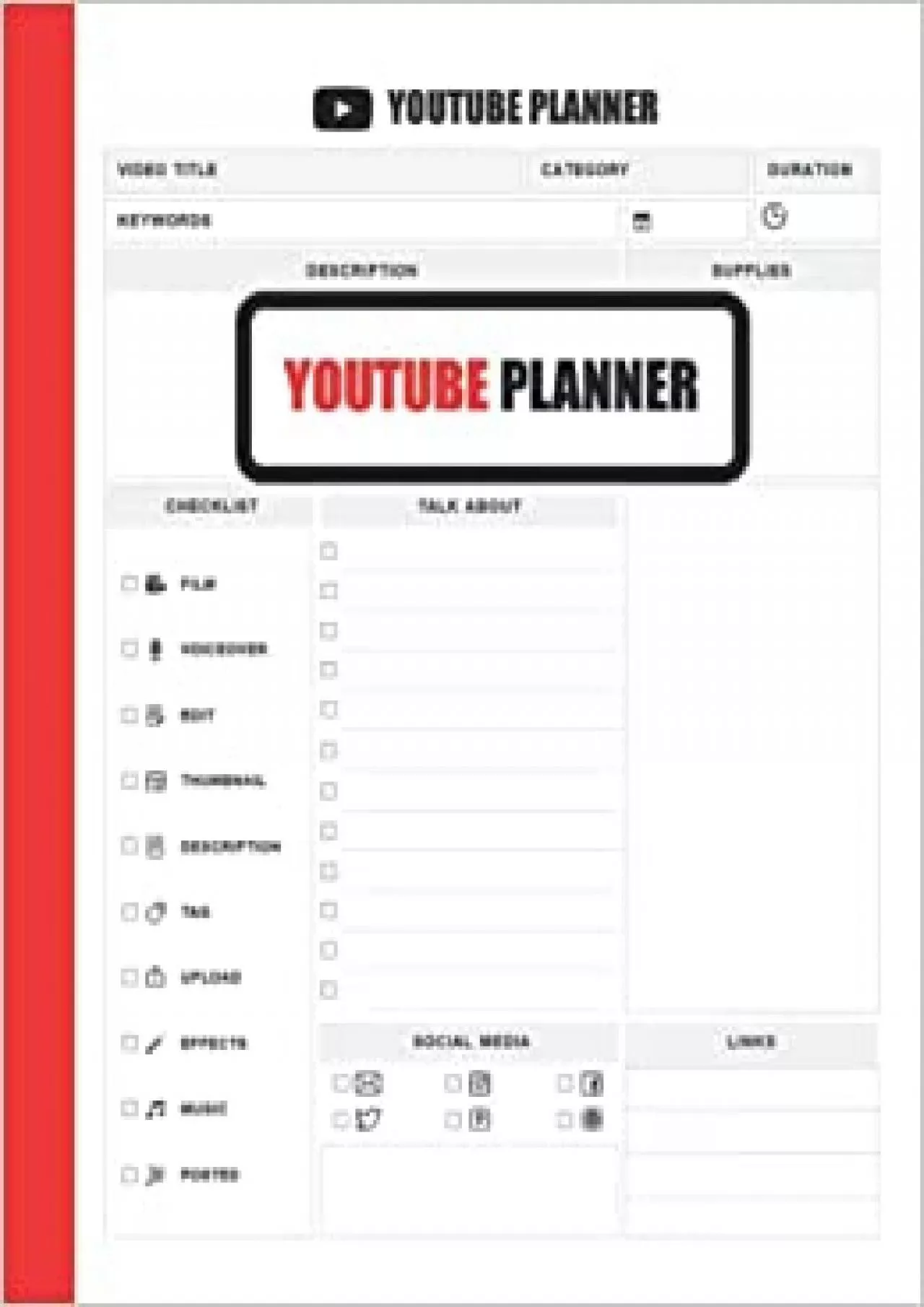 (BOOK)-YouTube Planner: YouTube Notebook for YouTube Content Creators, 100 Pages, Large: