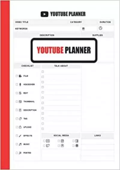 (BOOK)-YouTube Planner: YouTube Notebook for YouTube Content Creators, 100 Pages, Large: 8.5 x 11”.