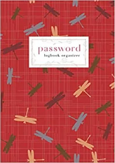 (BOOK)-Password Logbook Organizer: 6x9 Medium Password Notebook with A-Z Alphabet Index | Large Print | Geometric Line Dragonfly Design | Red
