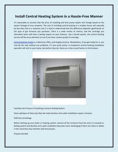 Install Central Heating System in a Hassle-Free Manner
