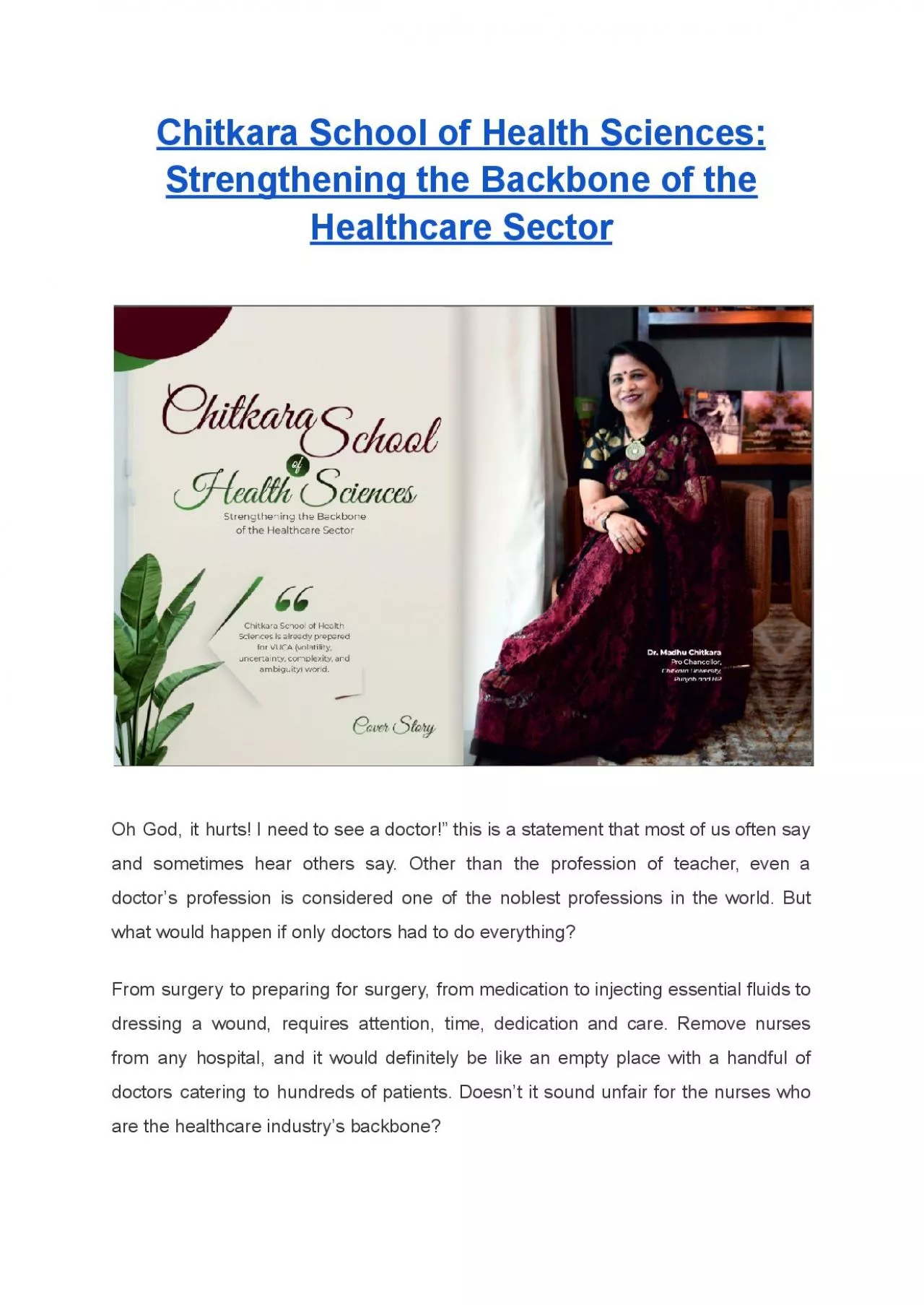 Chitkara School of Health Sciences: Strengthening the Backbone of the Healthcare Sector