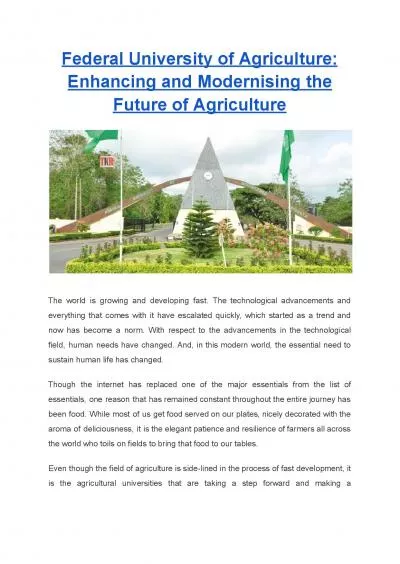Federal University of Agriculture: Enhancing and Modernising the Future of Agriculture