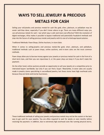 WAYS TO SELL JEWELRY & PRECIOUS METALS FOR CASH