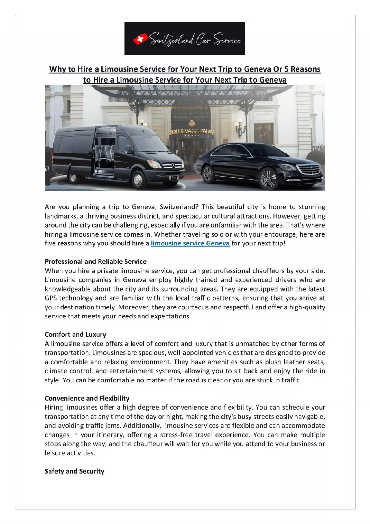 PDF-Why to Hire a Limousine Service for Your Next Trip to Geneva Or 5 Reasons to Hire a Limousine