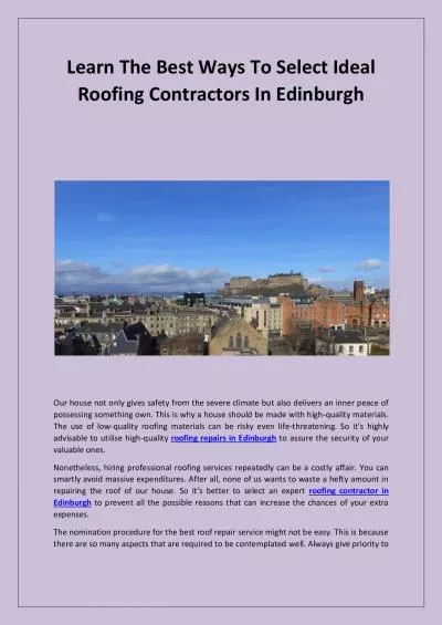 Learn The Best Ways To Select Ideal Roofing Contractors In Edinburgh