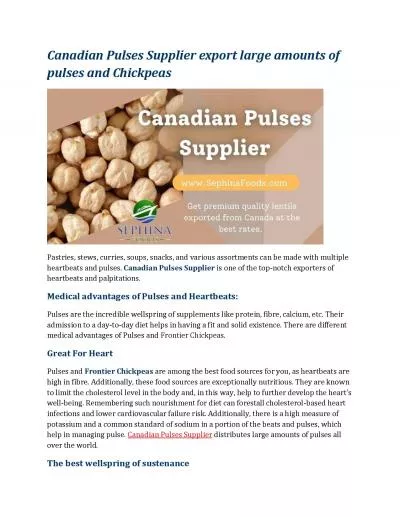 Canadian Pulses Supplier export large amounts of pulses and Chickpeas
