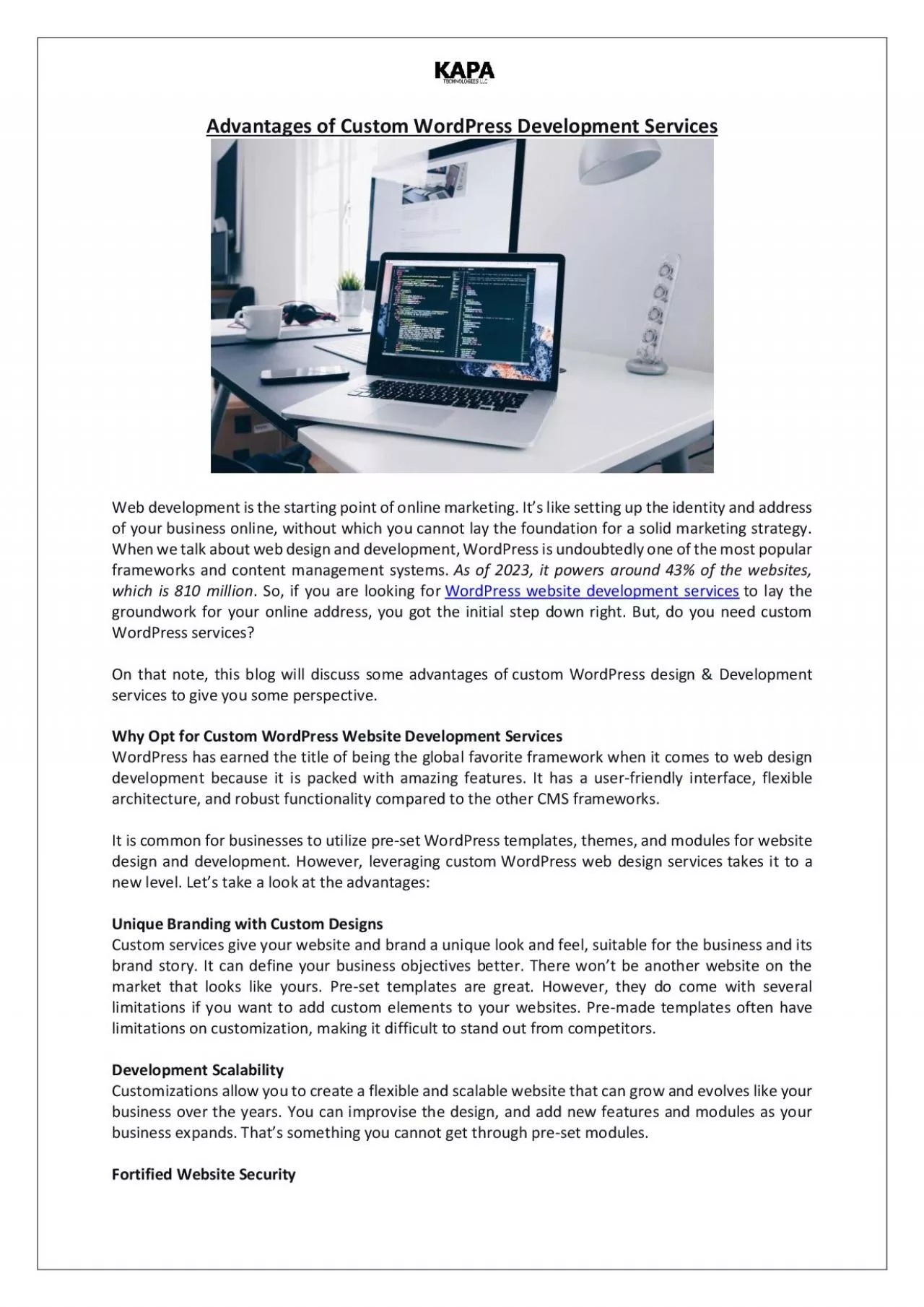 PDF-5 Advantages of Custom WordPress Development Services | Kapa Technologies