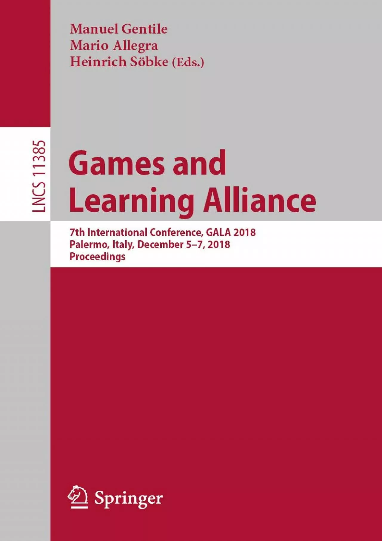 PDF-(BOOK)-Games and Learning Alliance 7th International Conference GALA 2018 Palermo Italy