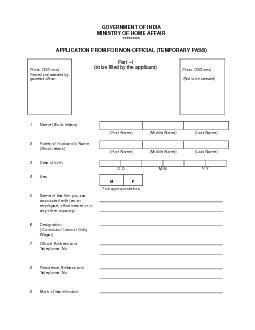 GOVERNMENT OF INDIA MINISTRY OF HOME AFFAIR  APPLICATION FROM FOR NON OFFICIAL TEMPORARY