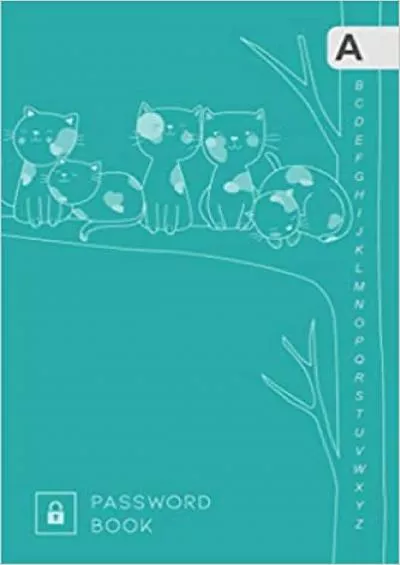 (READ)-Password Book 4x6 Mini Password Notebook Organizer | A-Z Alphabetical Tabs Printed | Cute Cats on Tree Branch Design Teal